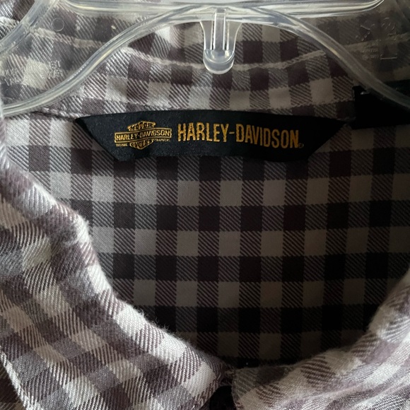 Plaid Harley Davidson Button Up Shirt, Taupe, Size XL - Picture 5 of 10